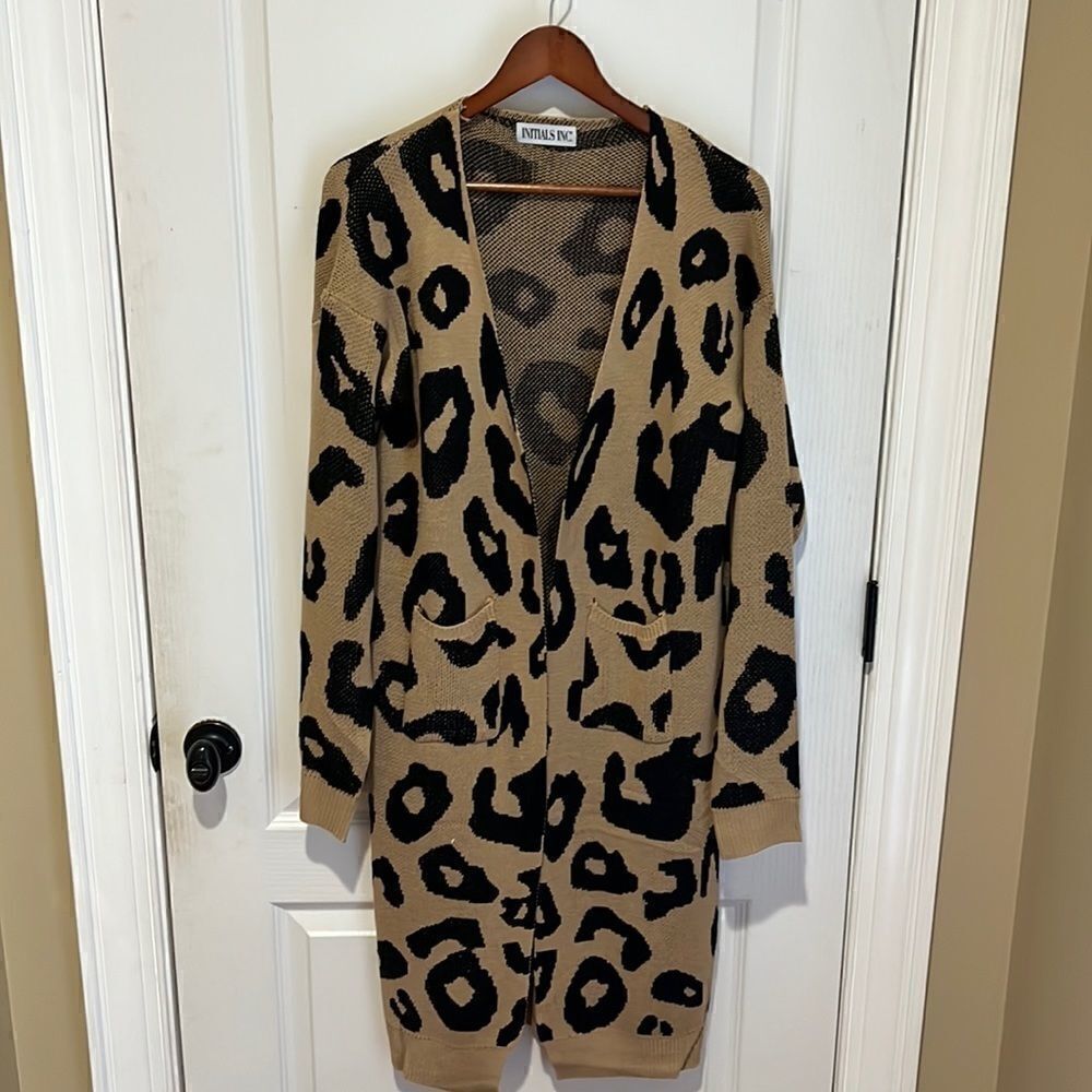 New Initials Inc Leopard print Extra Long Cardigan Sweater
